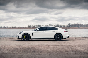 stylish porsche electric car at riverside