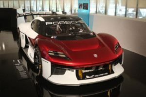 Porsche Mission R race car showcased at the Porsche museum