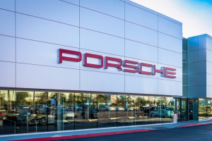 high-performance German-engineered Porsche sports cars' showroom